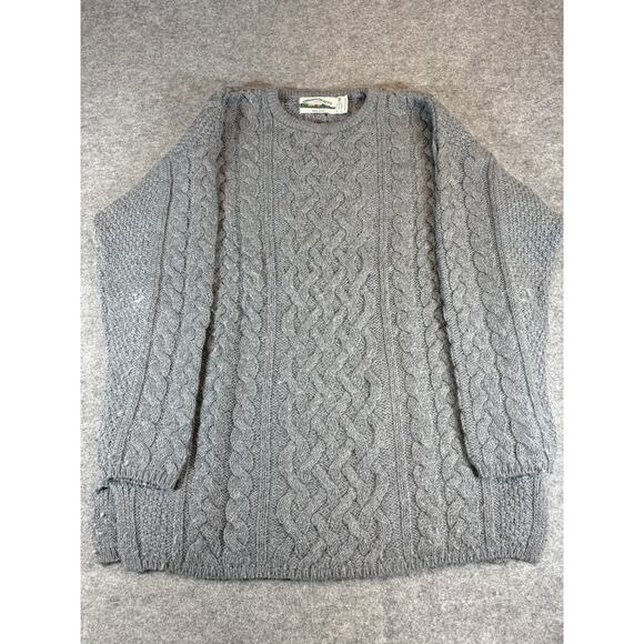 Vintage 90s Aran Crafts Sweater Mens Medium Gray Cable Knit Wool Blend Ireland - Picture 1 of 5